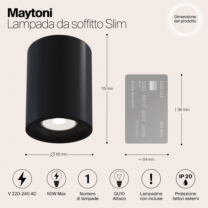Накладной светильник maytoni slim c012cl-01b