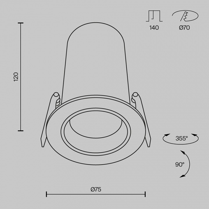 Встраиваемый светильник maytoni technical focus led dl125-l12-3k-w