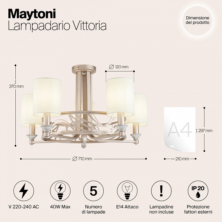 Подвесная люстра maytoni vittoria h004cl-05bg