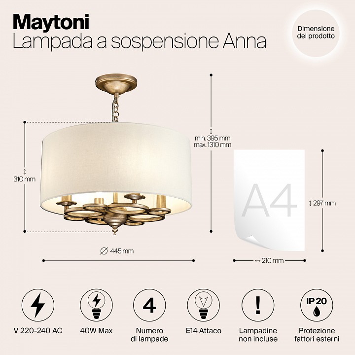 Подвесной светильник maytoni anna h007pl-04g