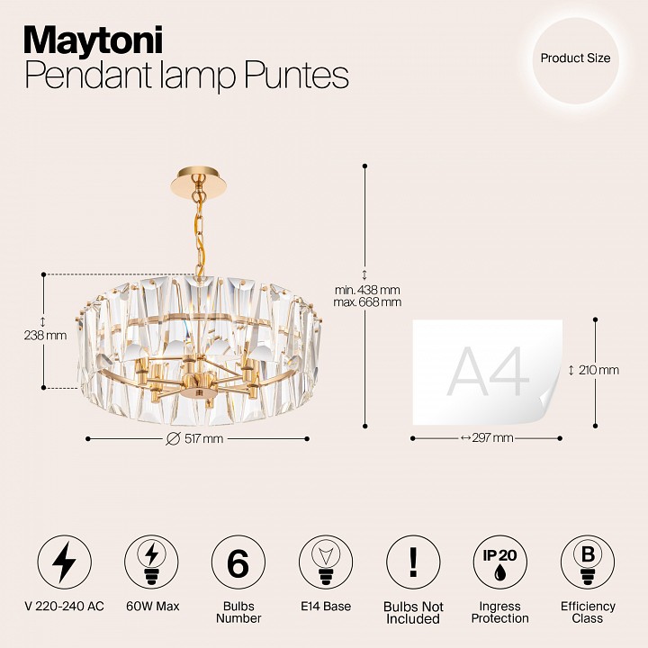 Подвесной светильник maytoni puntes mod043pl-06g