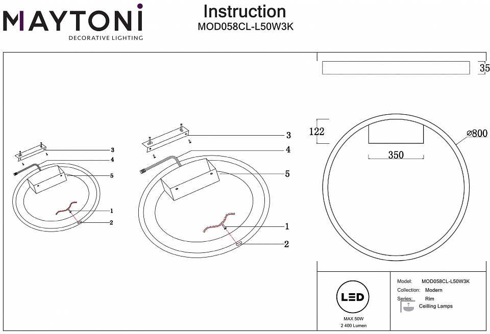 Накладной светильник maytoni rim mod058cl-l50w3k