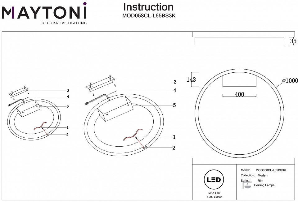 Накладной светильник maytoni rim mod058cl-l65bs3k