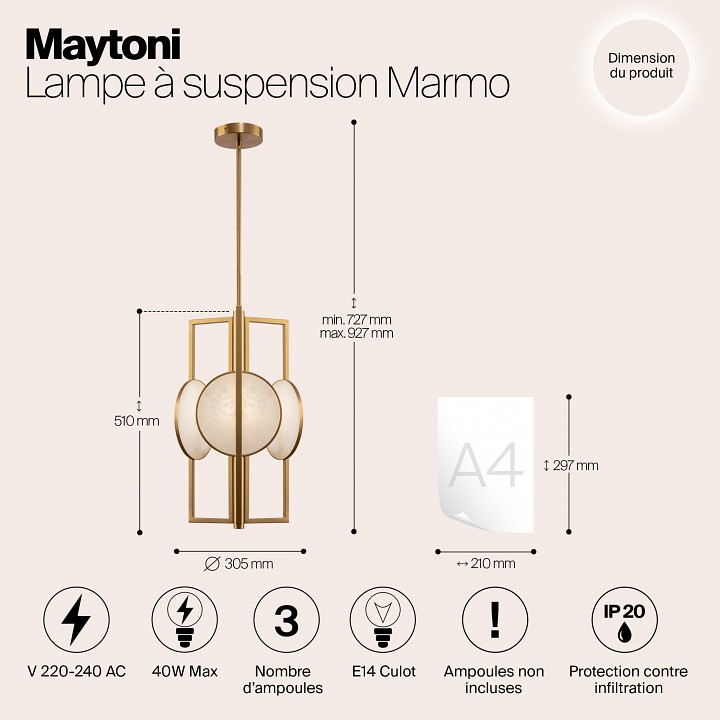 Люстра на штанге maytoni marmo mod099pl-03g