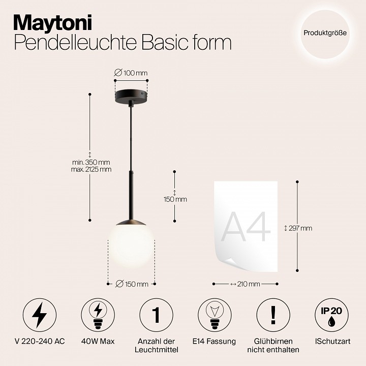 Подвесной светильник maytoni basic form mod321pl-01b