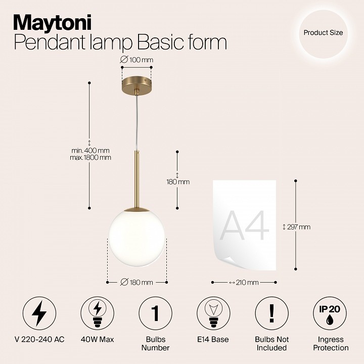 Подвесной светильник maytoni basic form mod321pl-01g2