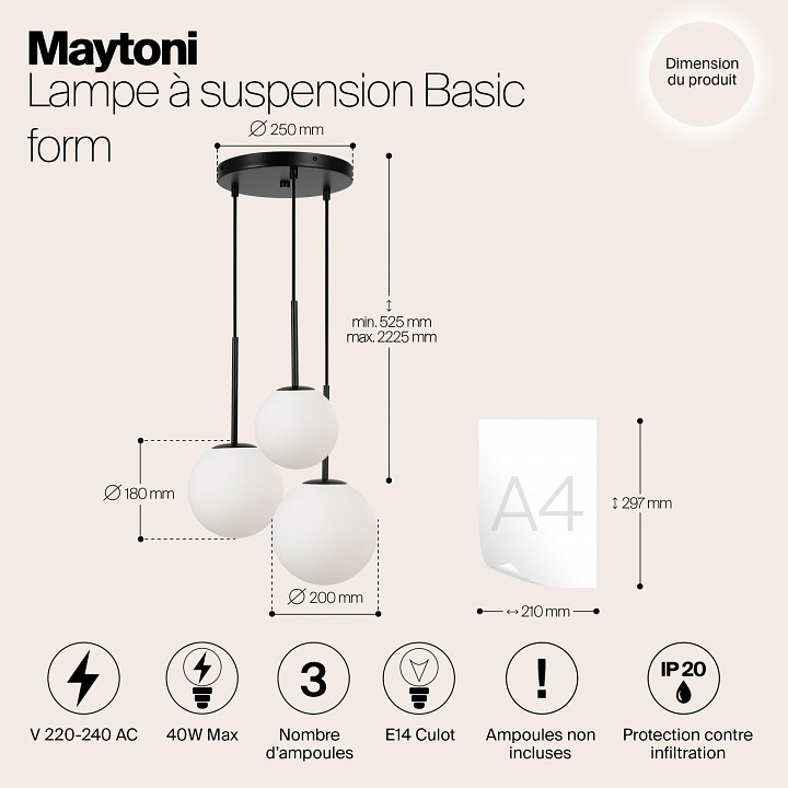 Подвесной светильник maytoni basic form mod321pl-03b