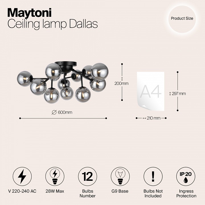 Потолочная люстра maytoni dallas mod545cl-12b