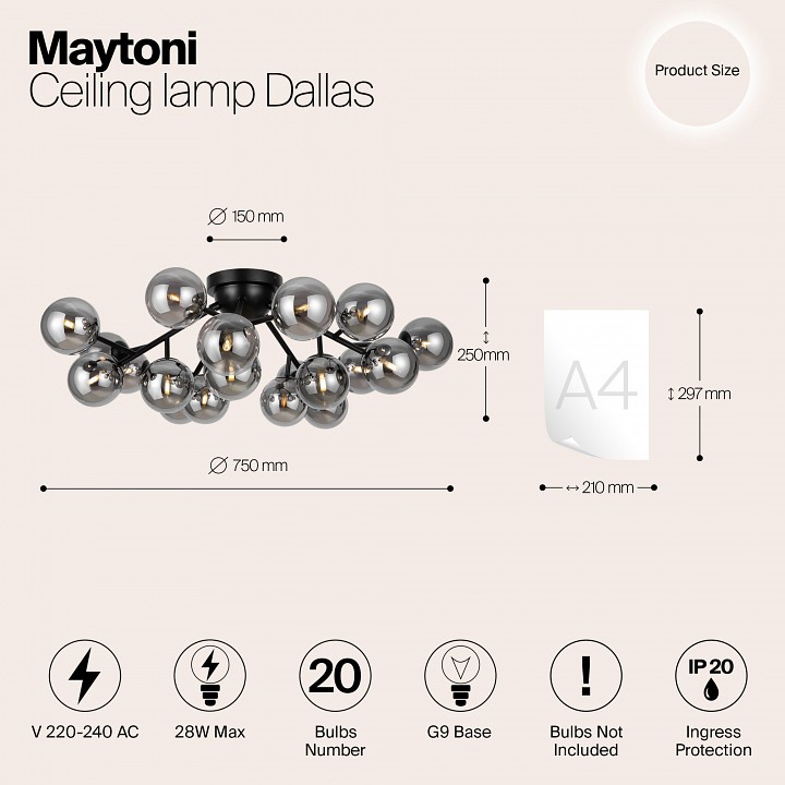 Потолочная люстра maytoni dallas mod545cl-20b