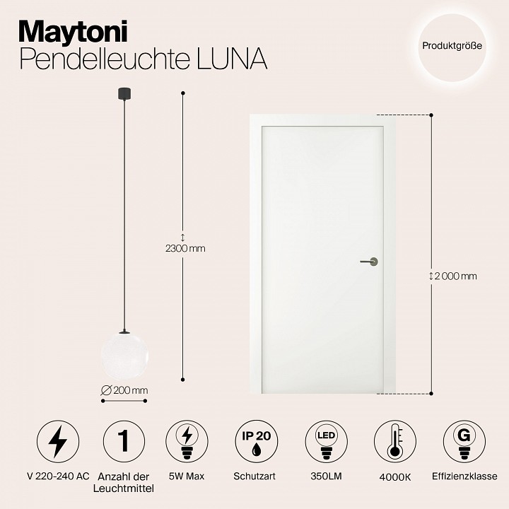 Подвесной светильник maytoni luna p039pl-5w4k-20-b