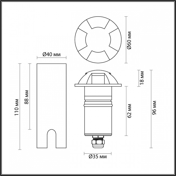 Встраиваемый в дорогу светильник odeon light wald 6662/3gl3