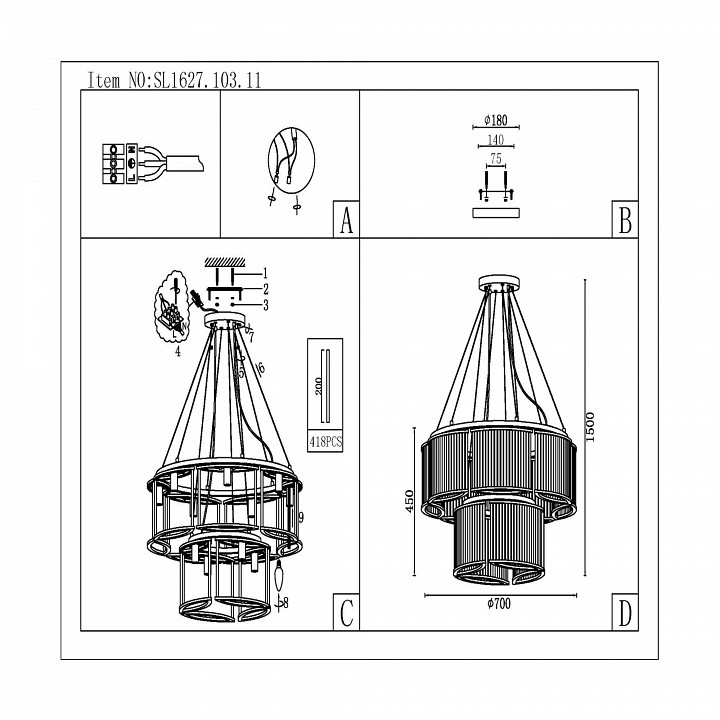 Подвесная люстра st-luce velletri sl1627.103.11