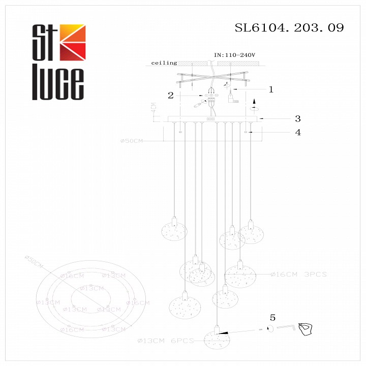 Подвесная люстра st-luce montecelio sl6104.203.09