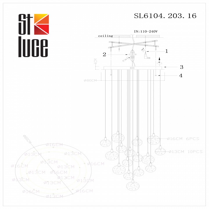 Подвесная люстра st-luce montecelio sl6104.203.16